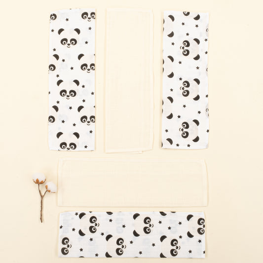 5'li Omuz Mendili Set - Krem Muslin - Panda