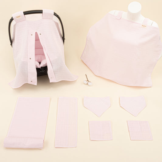 9 Parça Avantajlı Set - Tek Taraflı - Bebe Pembe Muslin