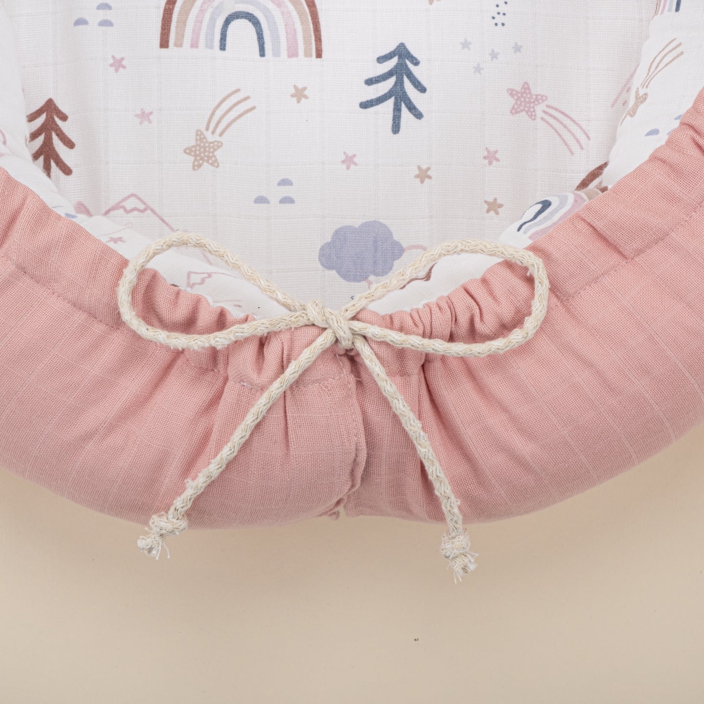 Babynest ve Yastık- Çift Taraflı - Pudra Muslin - Pastel Gökkuşağı